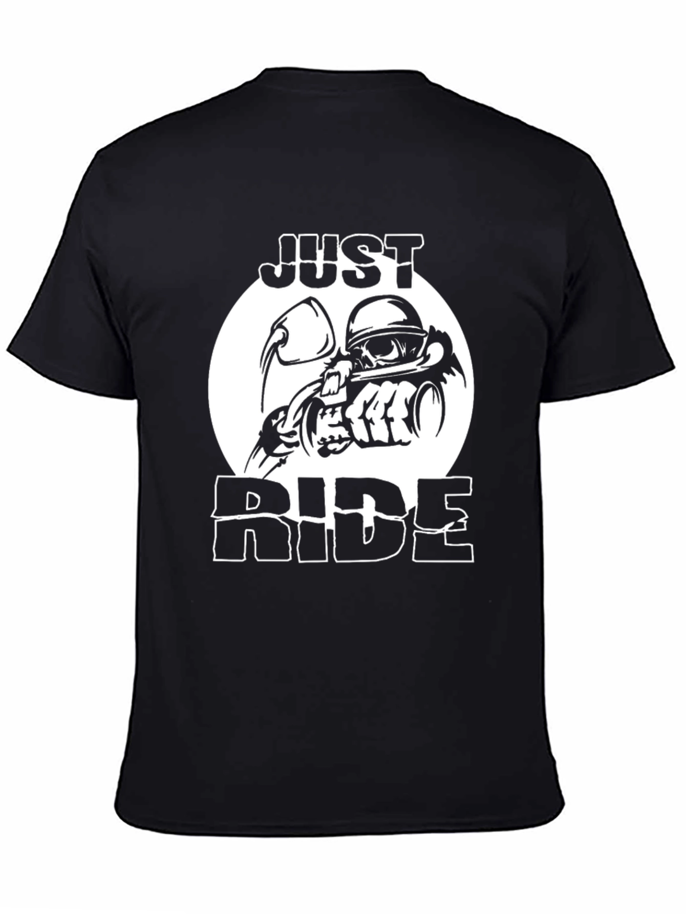Just Ride Black Graphic T-Shirt Motorcycle Skull