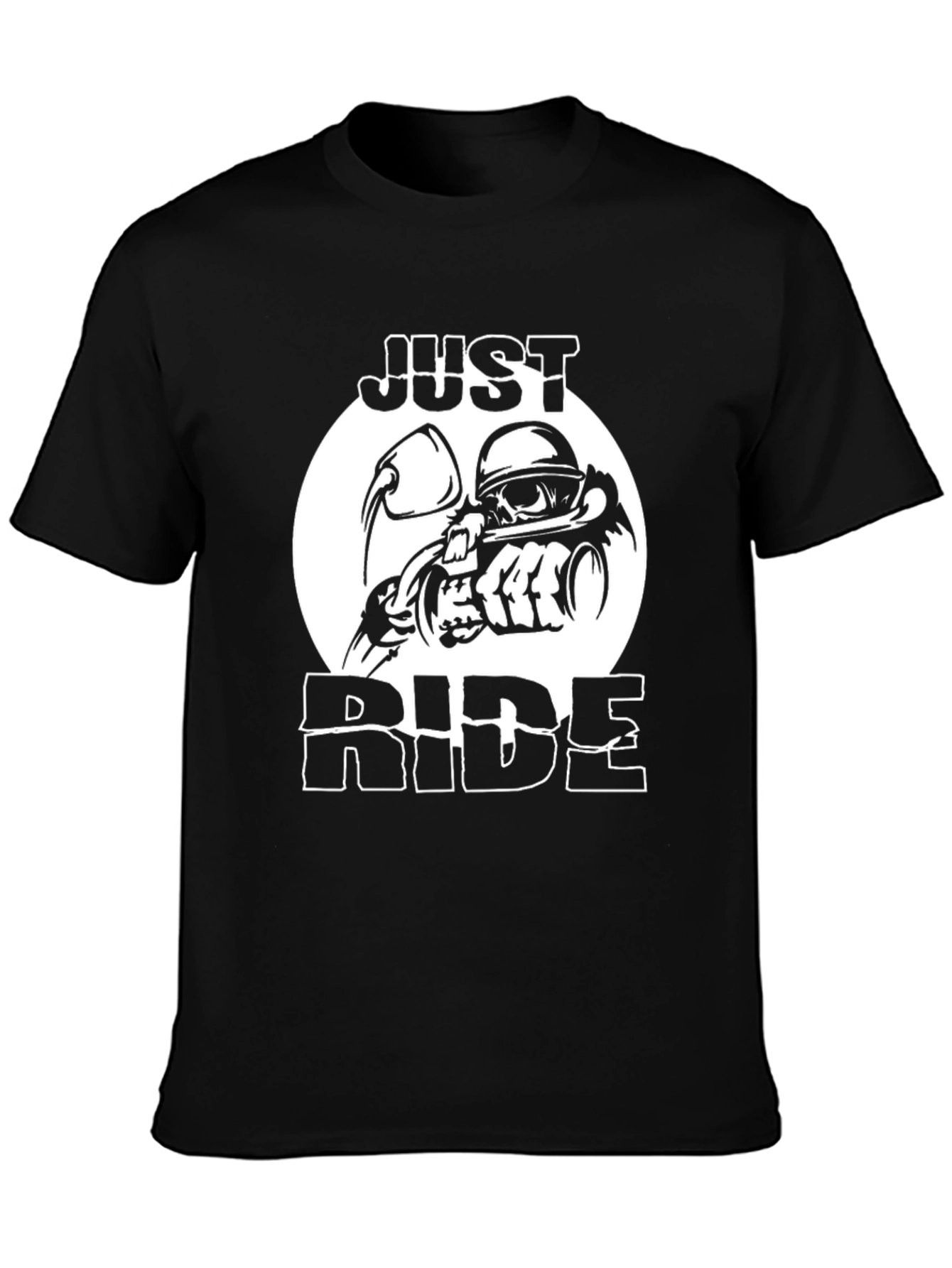 Just Ride Black Graphic T-Shirt Motorcycle Skull