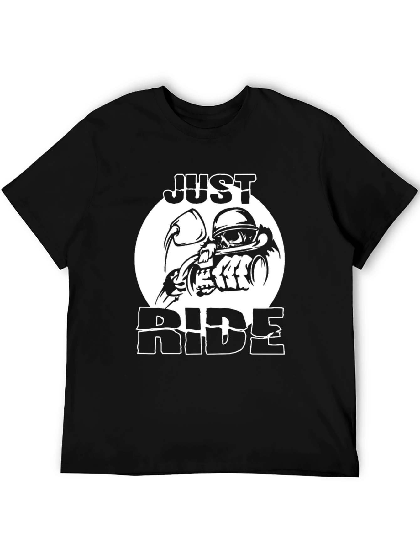 Just Ride Black Graphic T-Shirt Motorcycle Skull