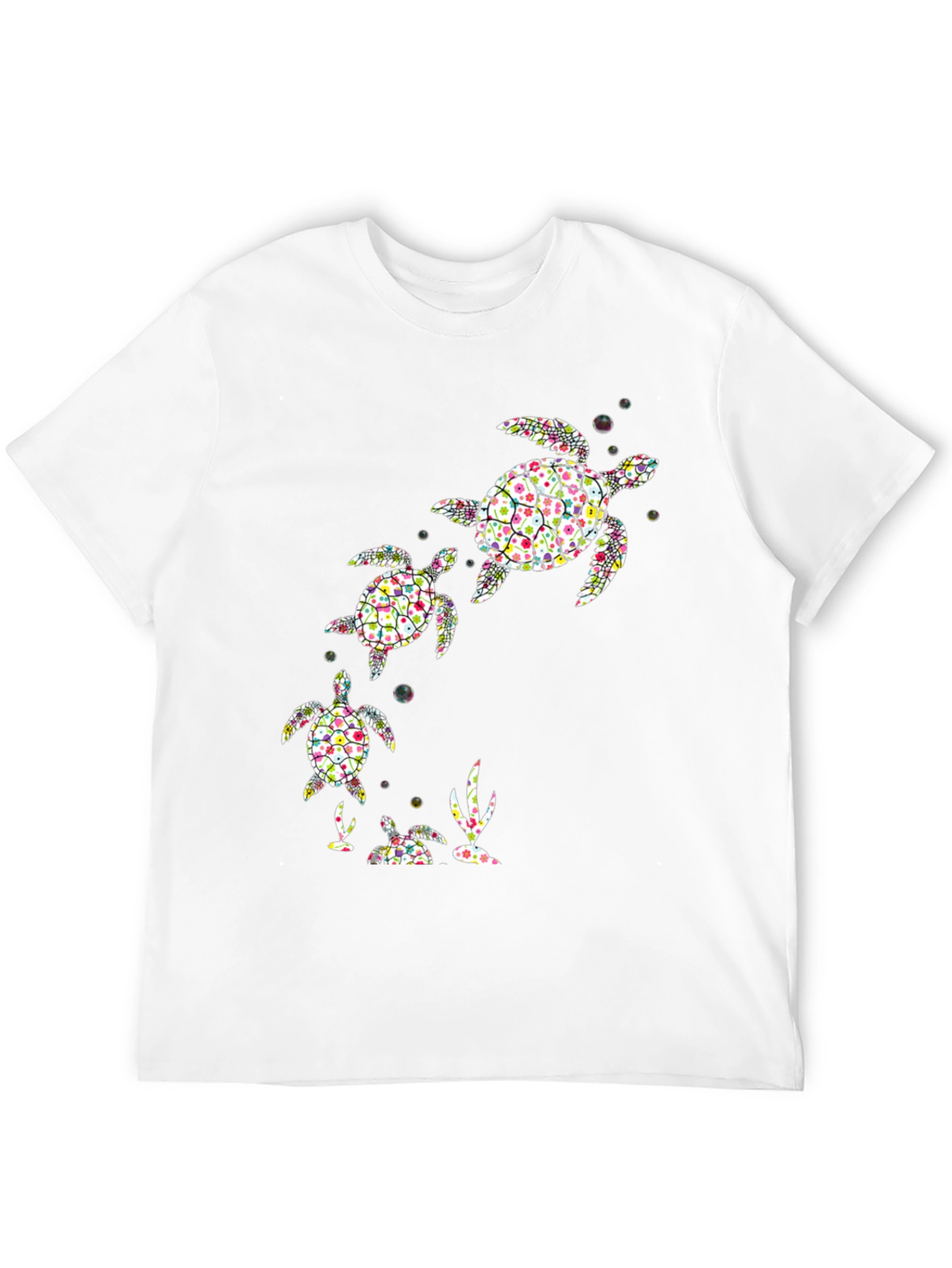 Turtle Family Graphic Tee - Black Cotton Shirt
