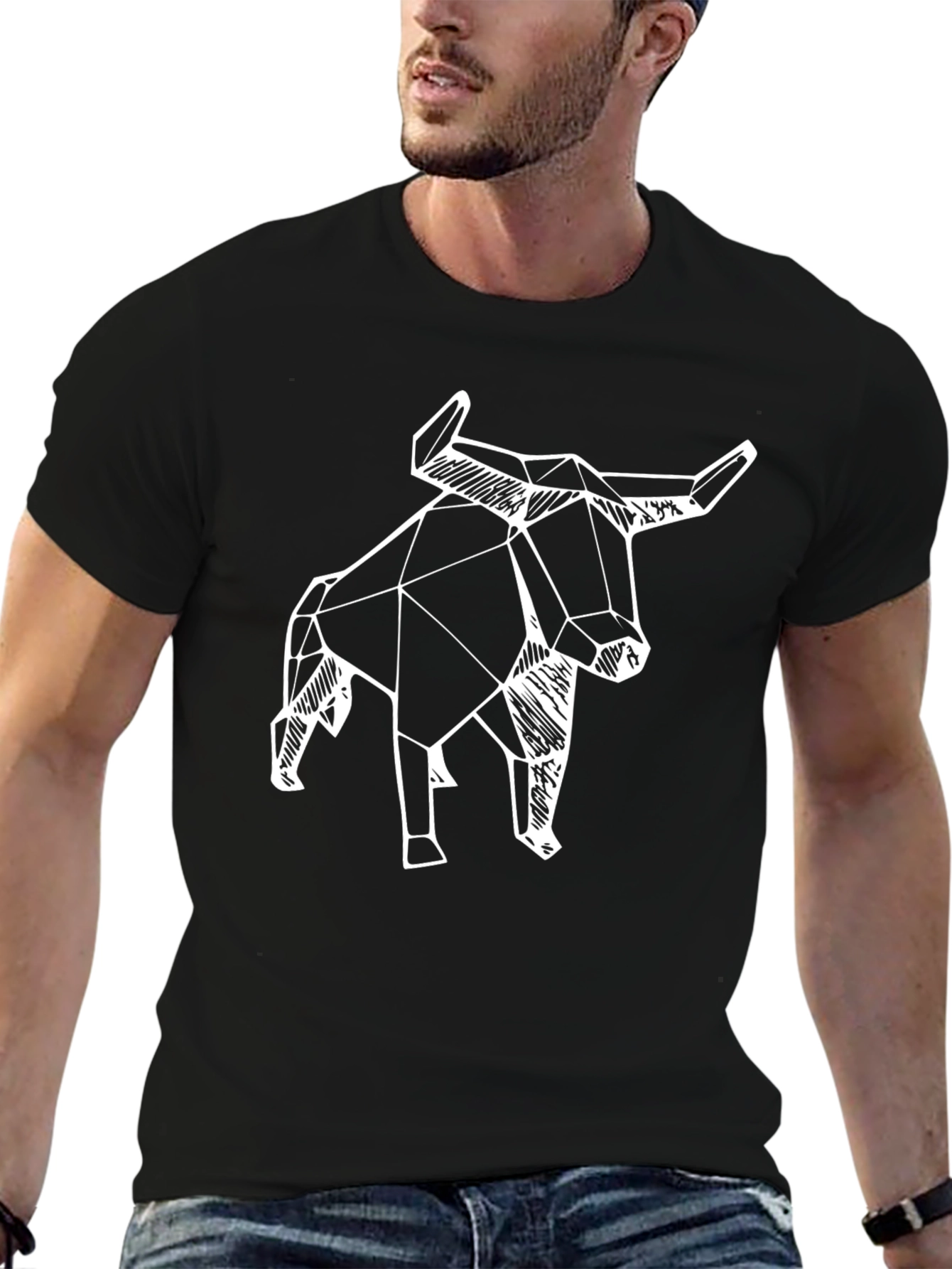 Geometric Bull Graphic Tee - Black T-Shirt