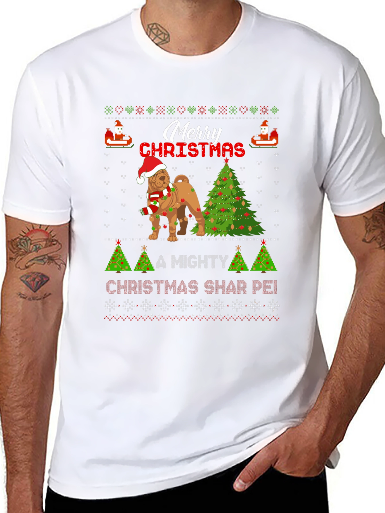 Merry Christmas Shar Pei Ugly Sweater T-Shirt