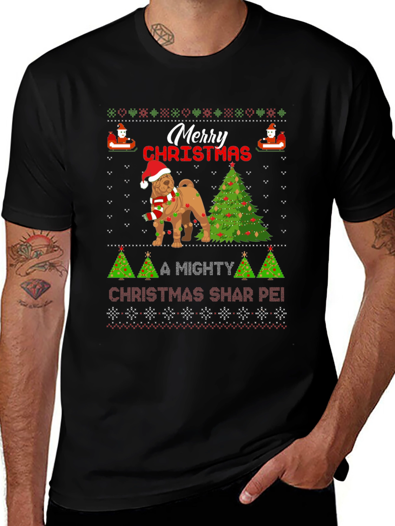 Merry Christmas Shar Pei Ugly Sweater T-Shirt