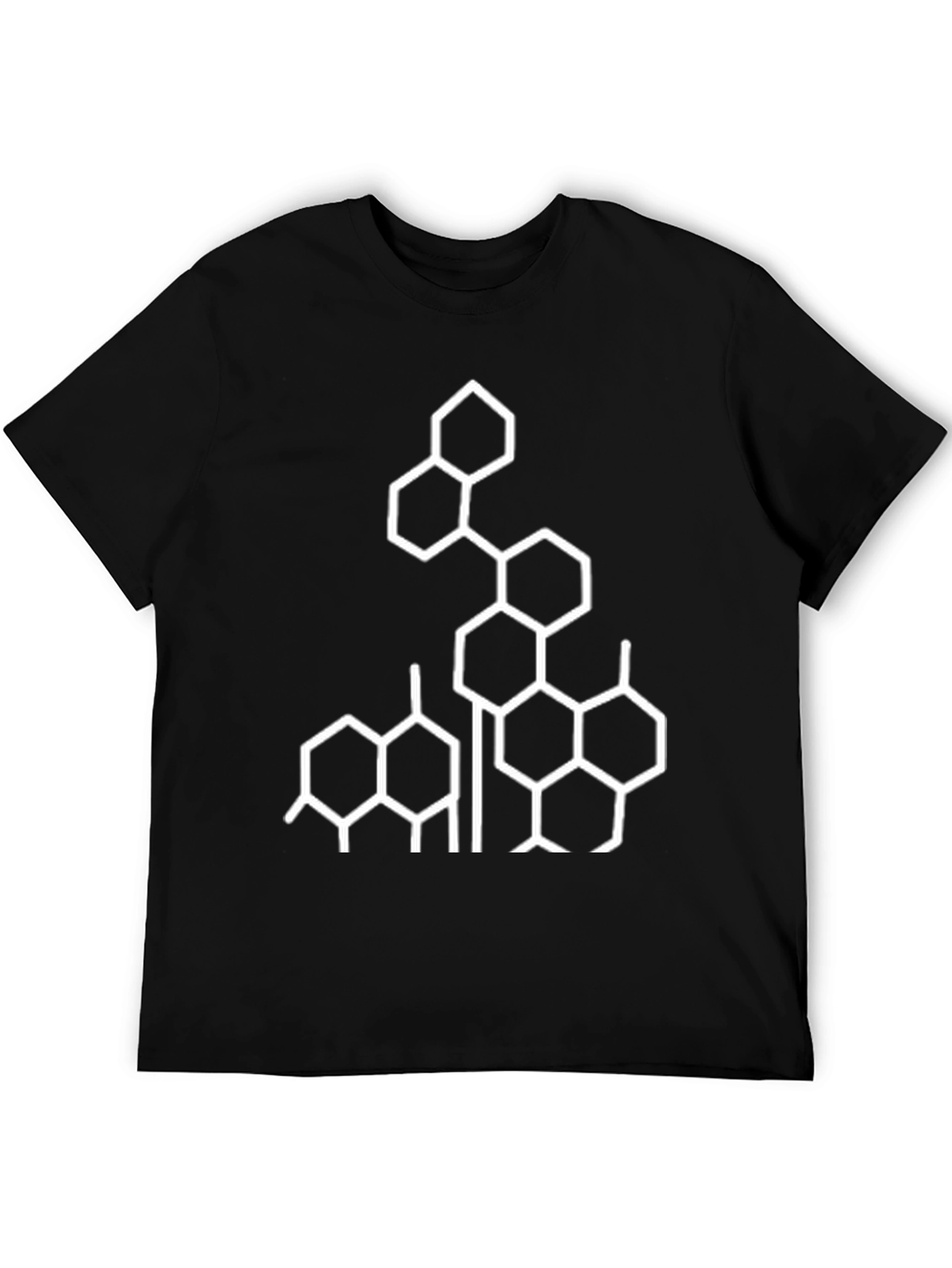 Geometric Hexagon Design Black T-Shirt