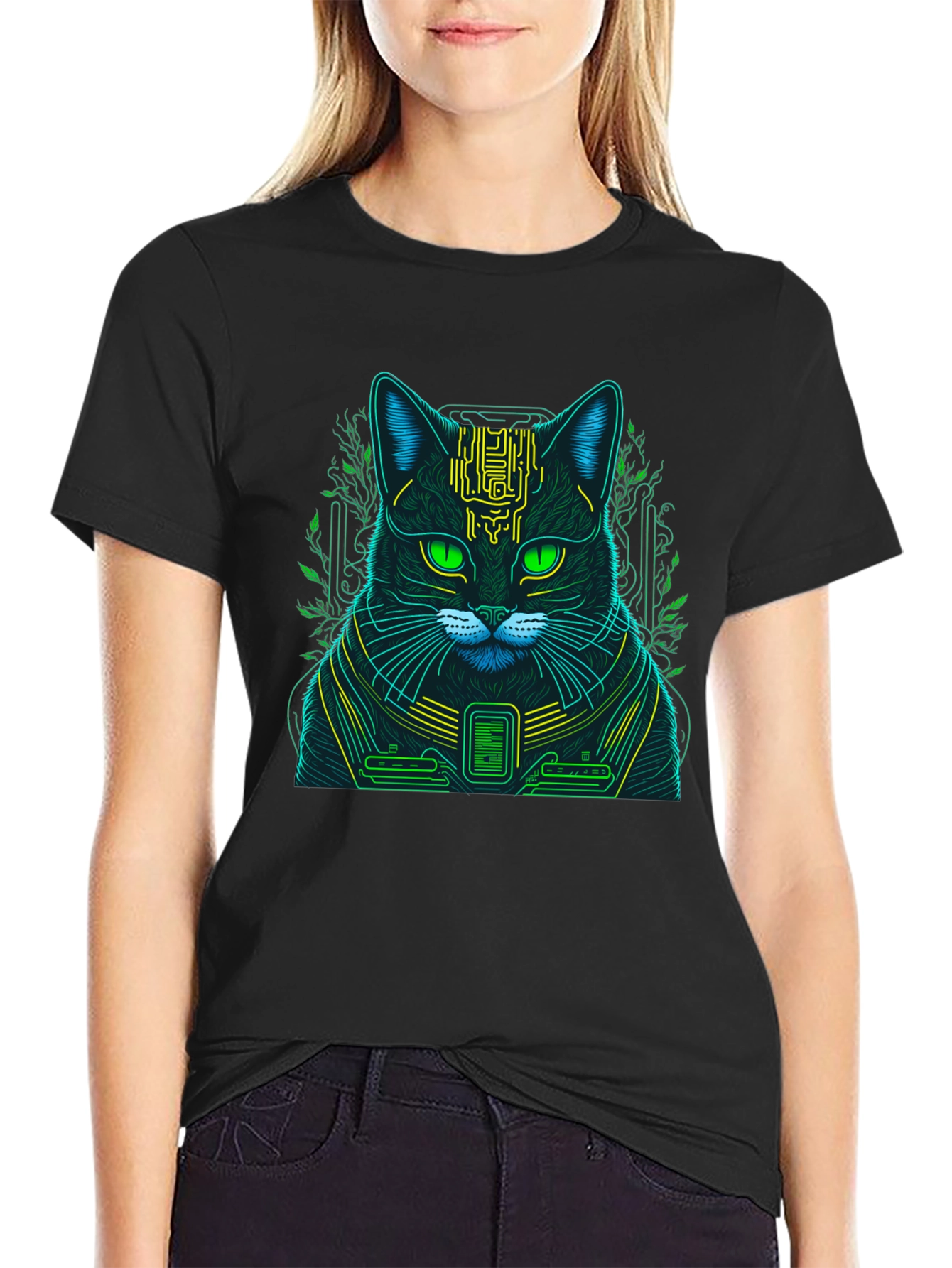 Cyberpunk Cat T-Shirt - Neon Style