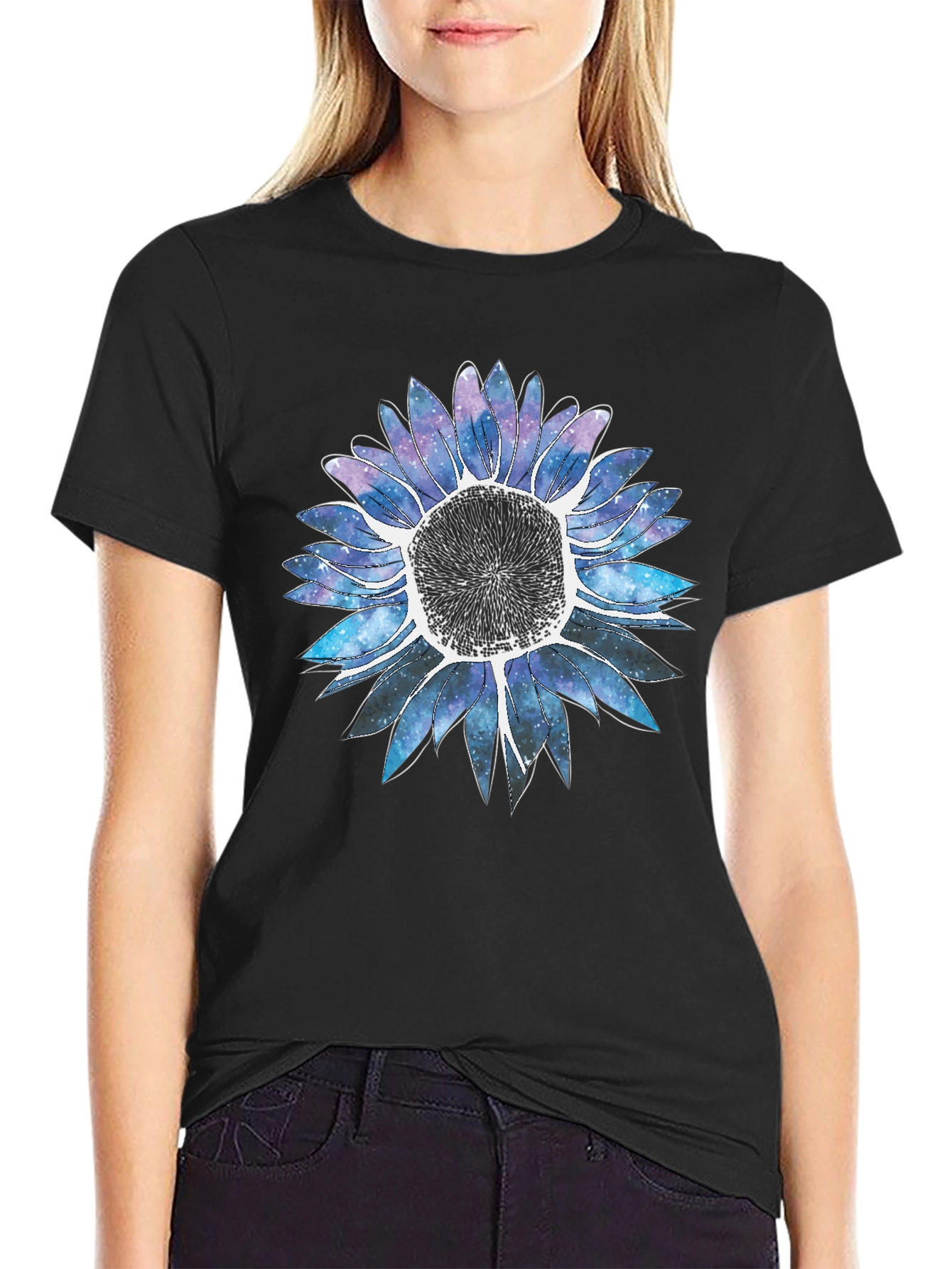 Galaxy Sunflower Graphic Tee - Stylish Comfort