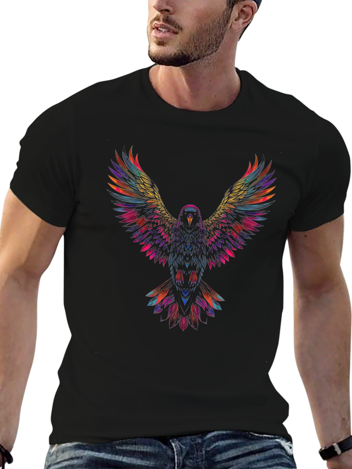 Vibrant Eagle Graphic T-Shirt - Black