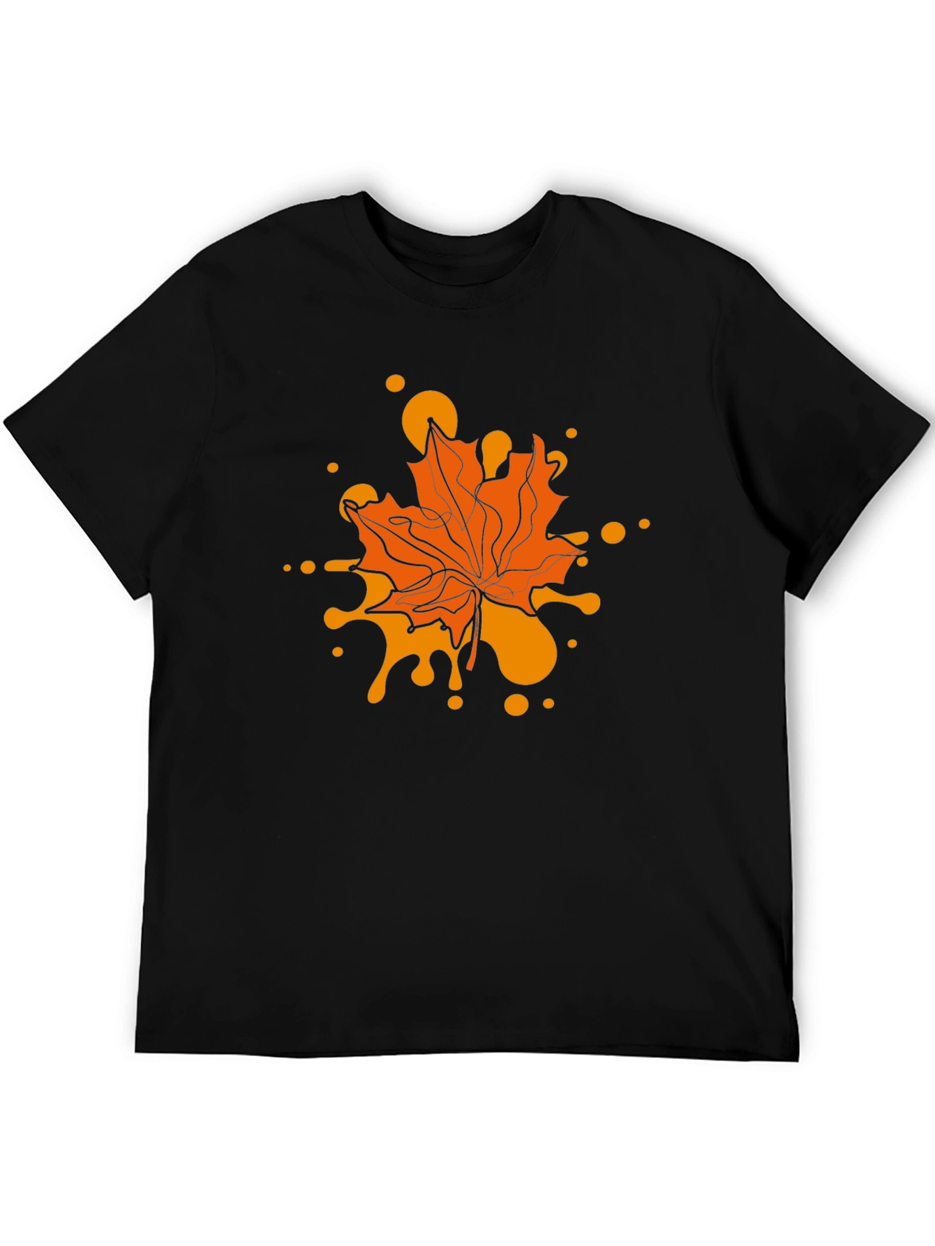 Autumn Maple Leaf Graphic Tee - Black Casual T-Shirt