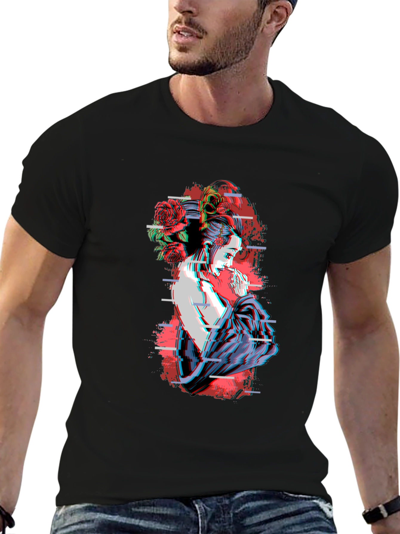 Geisha Glitch T-Shirt - Unique Graphic Tee
