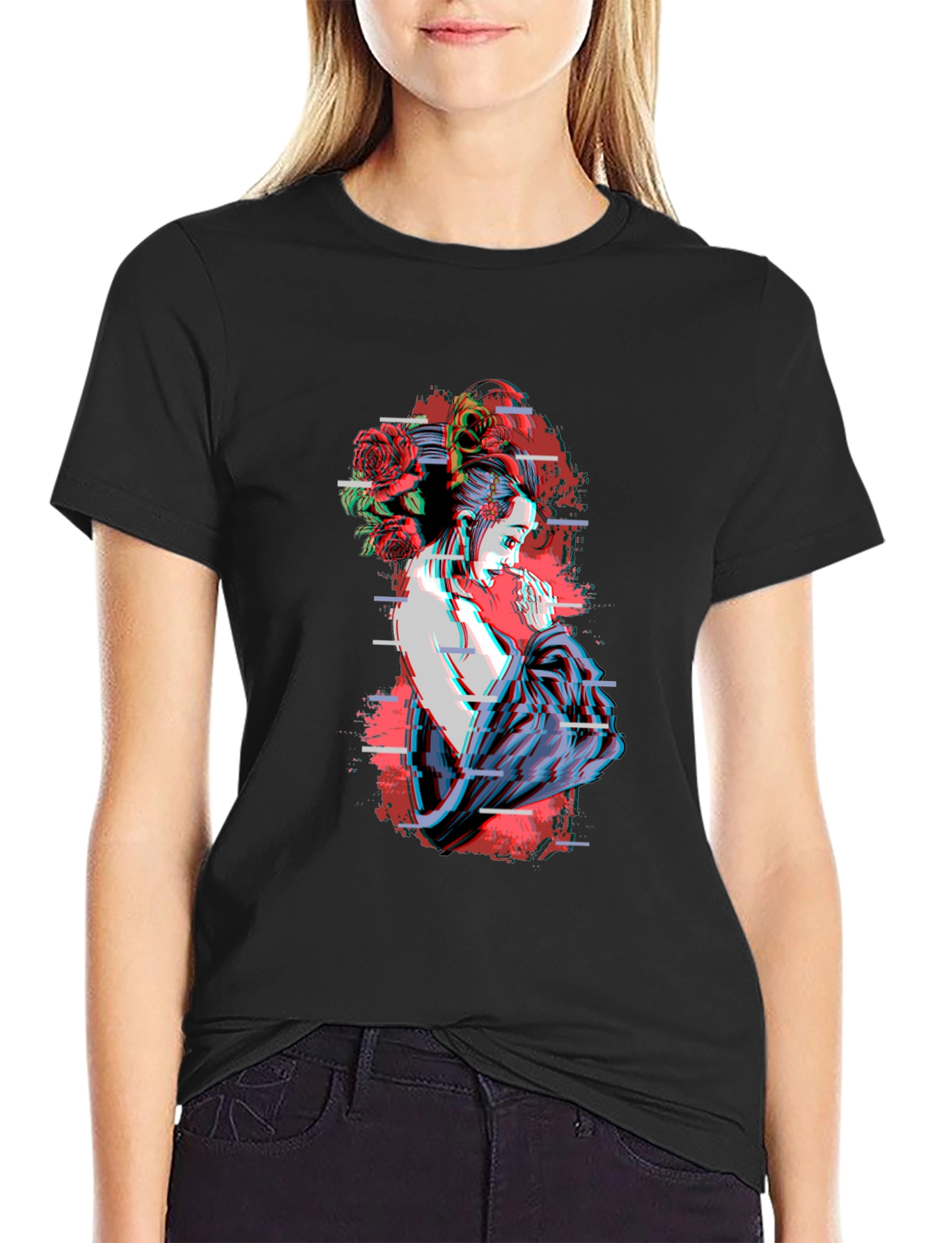 Geisha Glitch T-Shirt - Unique Graphic Tee