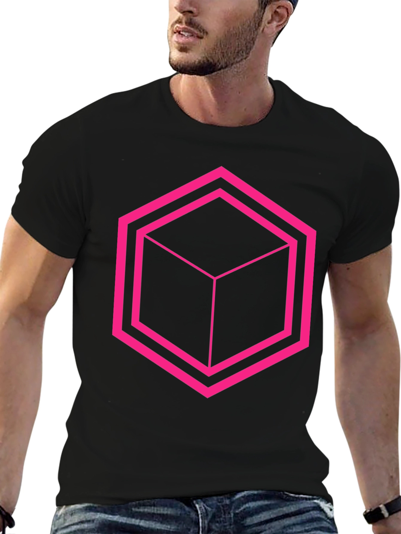 Geometric Cube Graphic Tee - Black