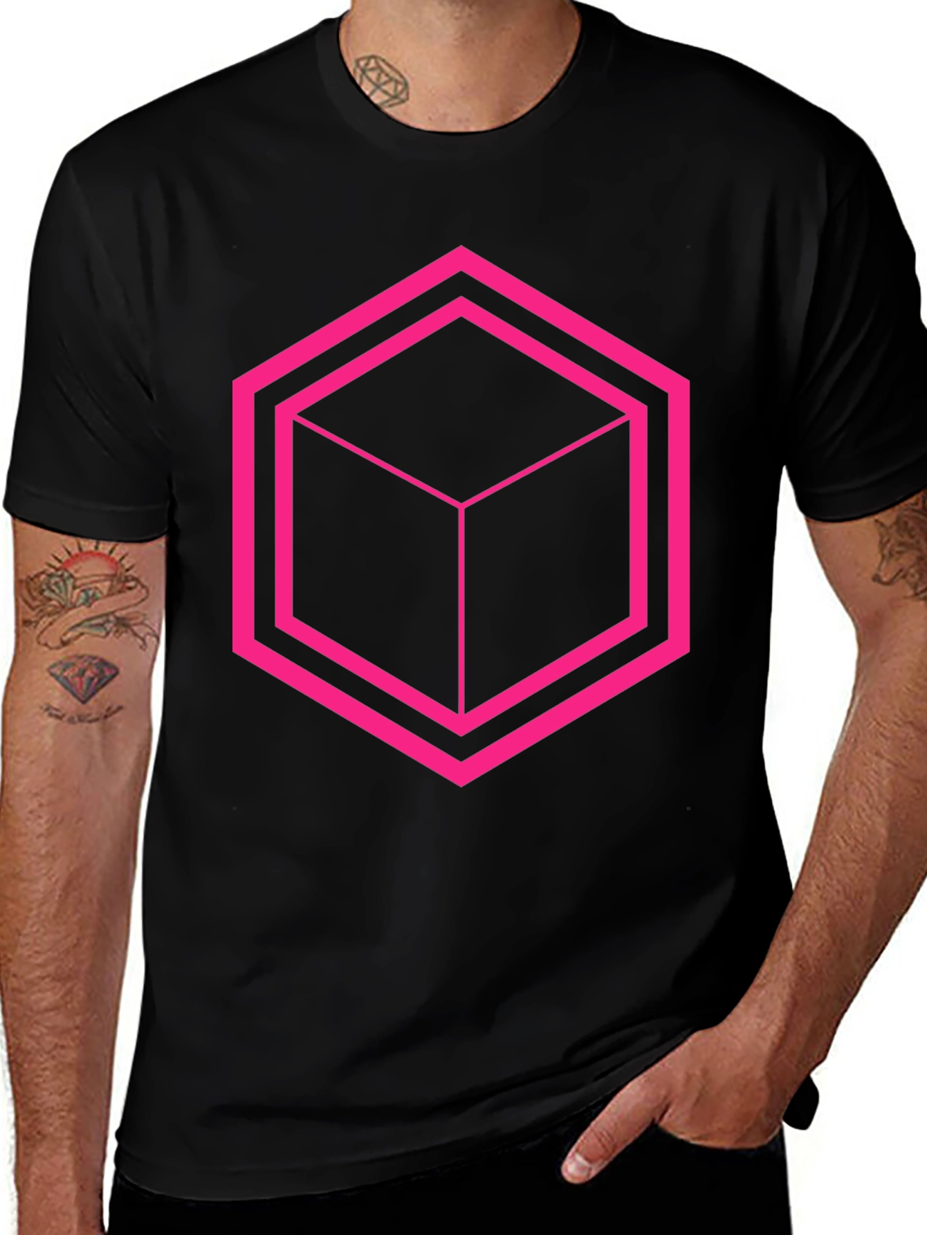 Geometric Cube Graphic Tee - Black