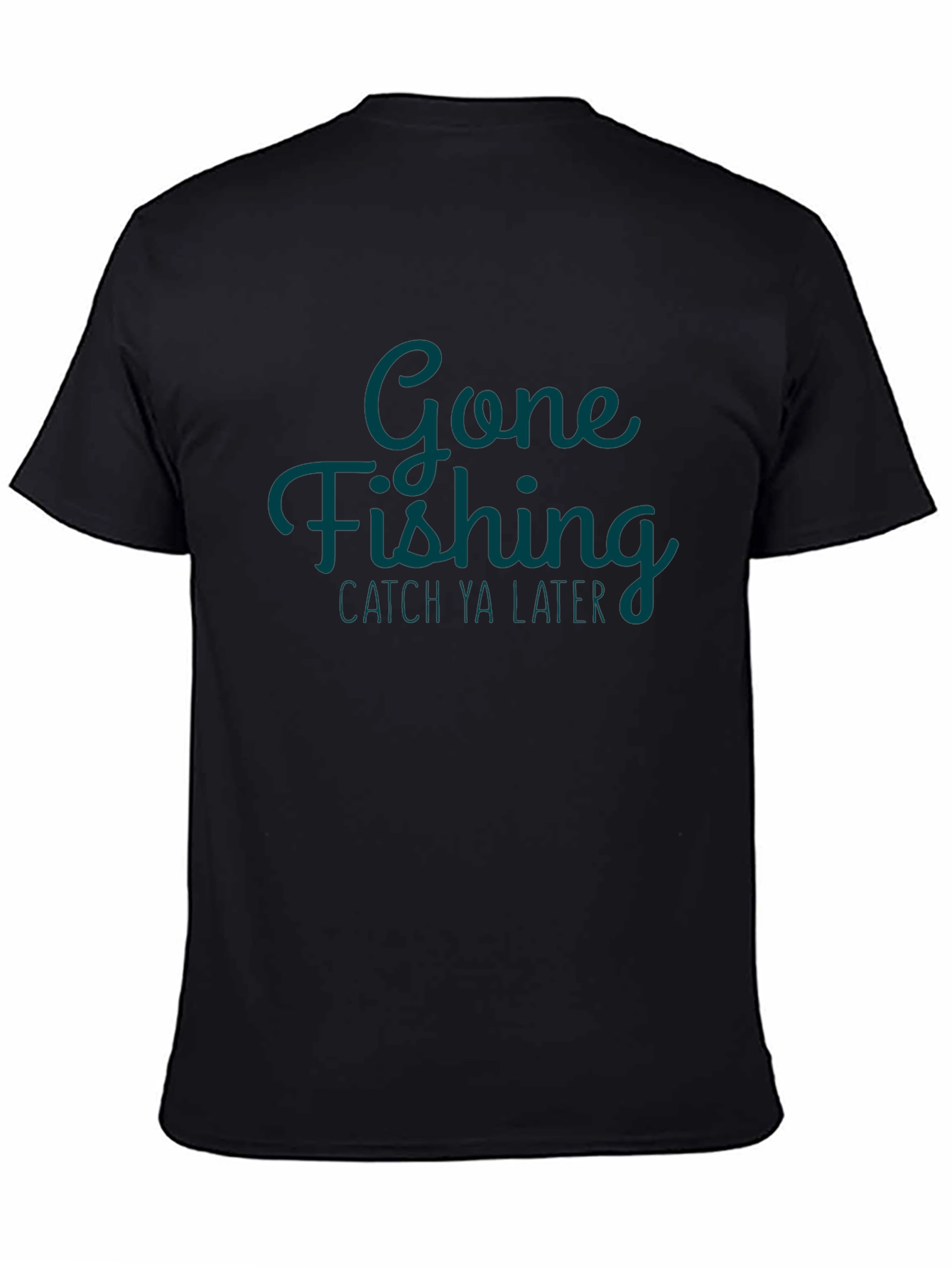 Gone Fishing Mens Black Graphic T-Shirt