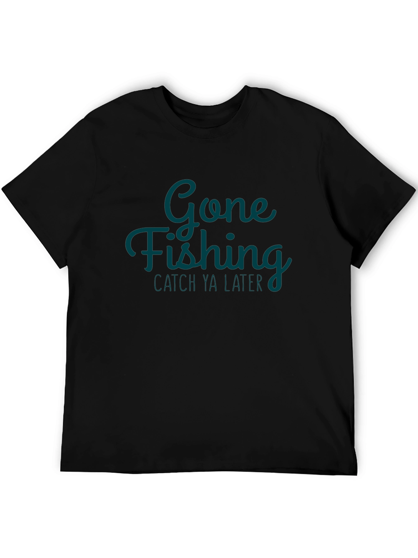 Gone Fishing Mens Black Graphic T-Shirt