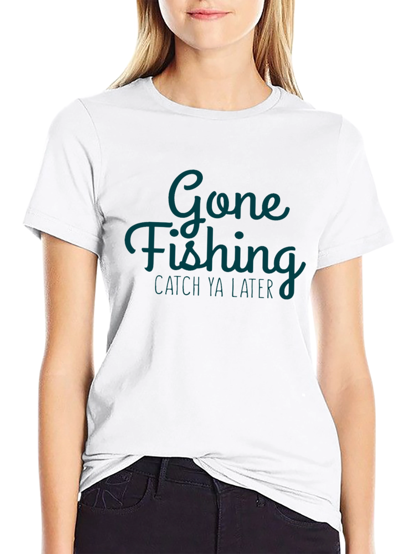 Gone Fishing Mens Black Graphic T-Shirt