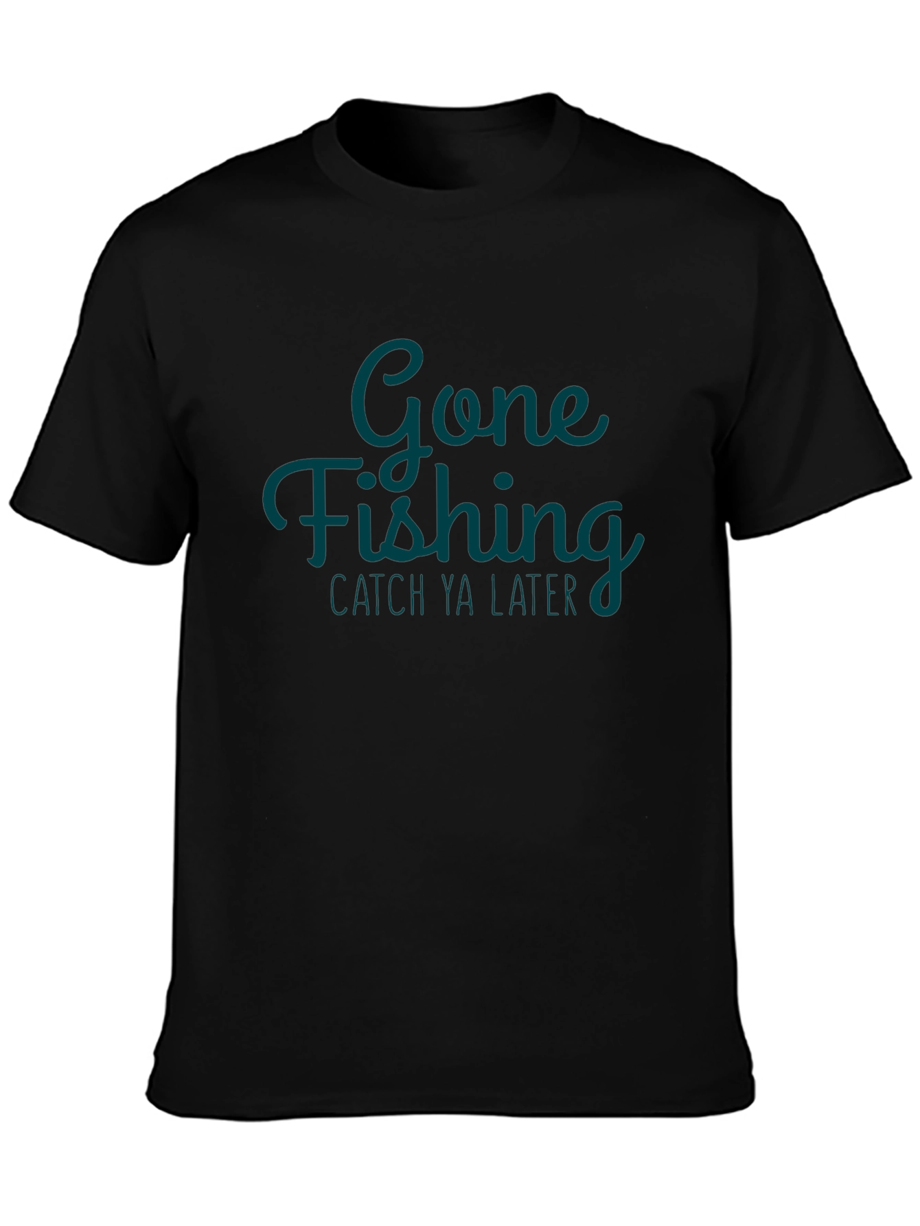 Gone Fishing Mens Black Graphic T-Shirt