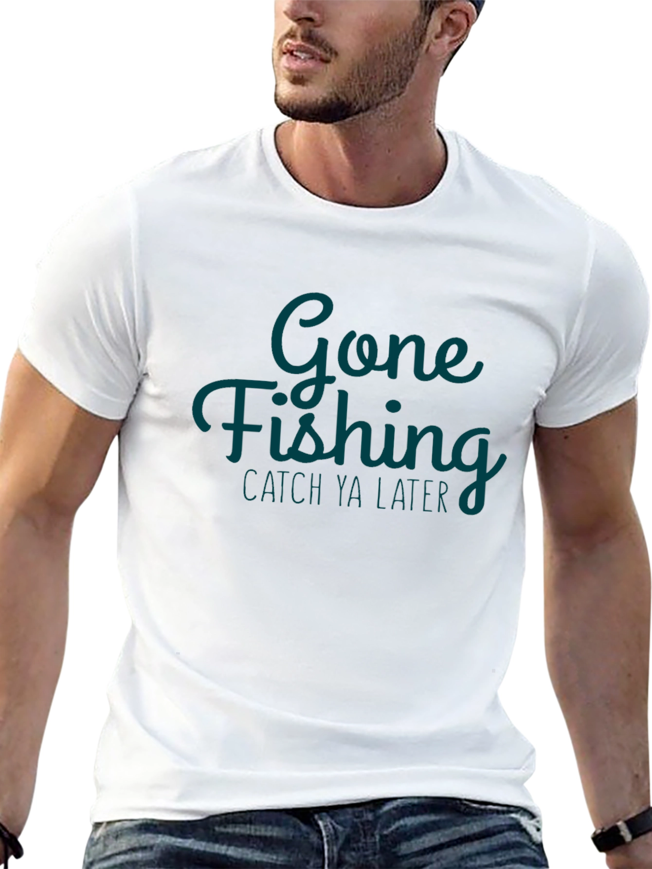 Gone Fishing Mens Black Graphic T-Shirt