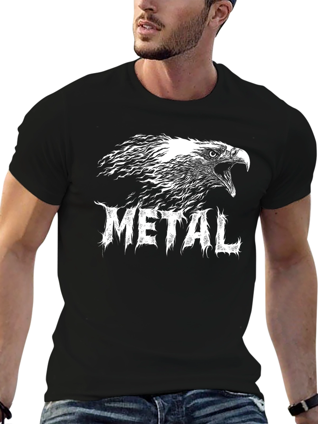 Metal Eagle Graphic Tee - Black Cotton T-Shirt