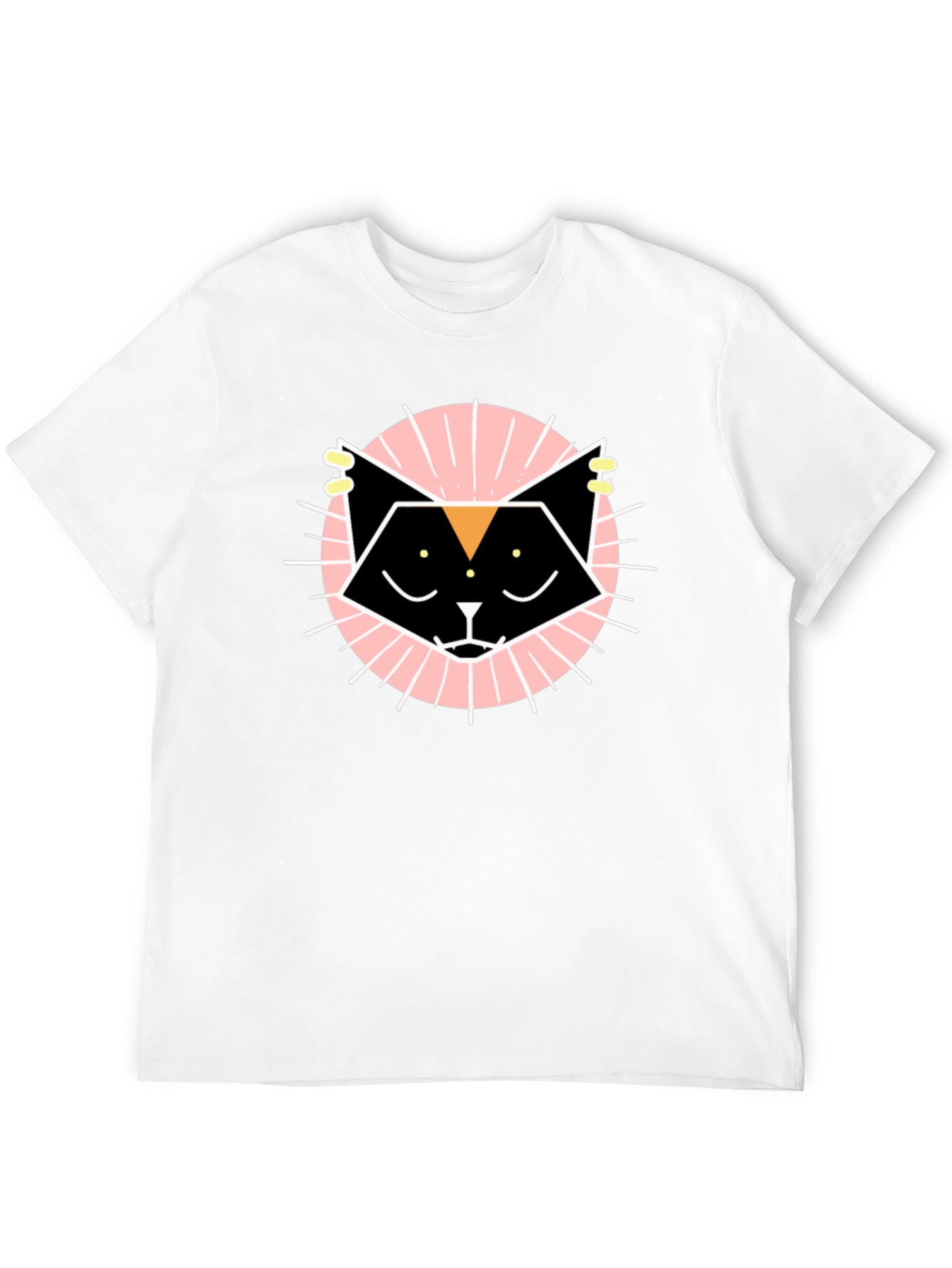 Geometric Cat Graphic Tee - Black Cotton T-Shirt