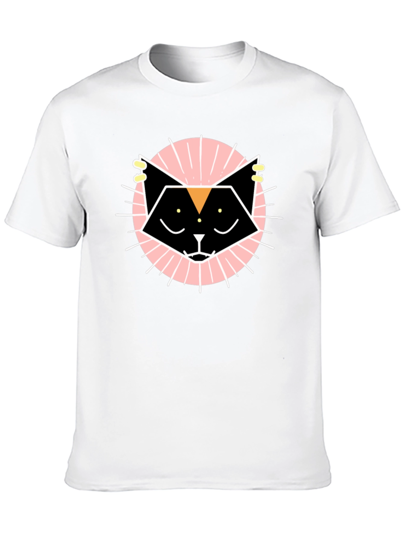 Geometric Cat Graphic Tee - Black Cotton T-Shirt