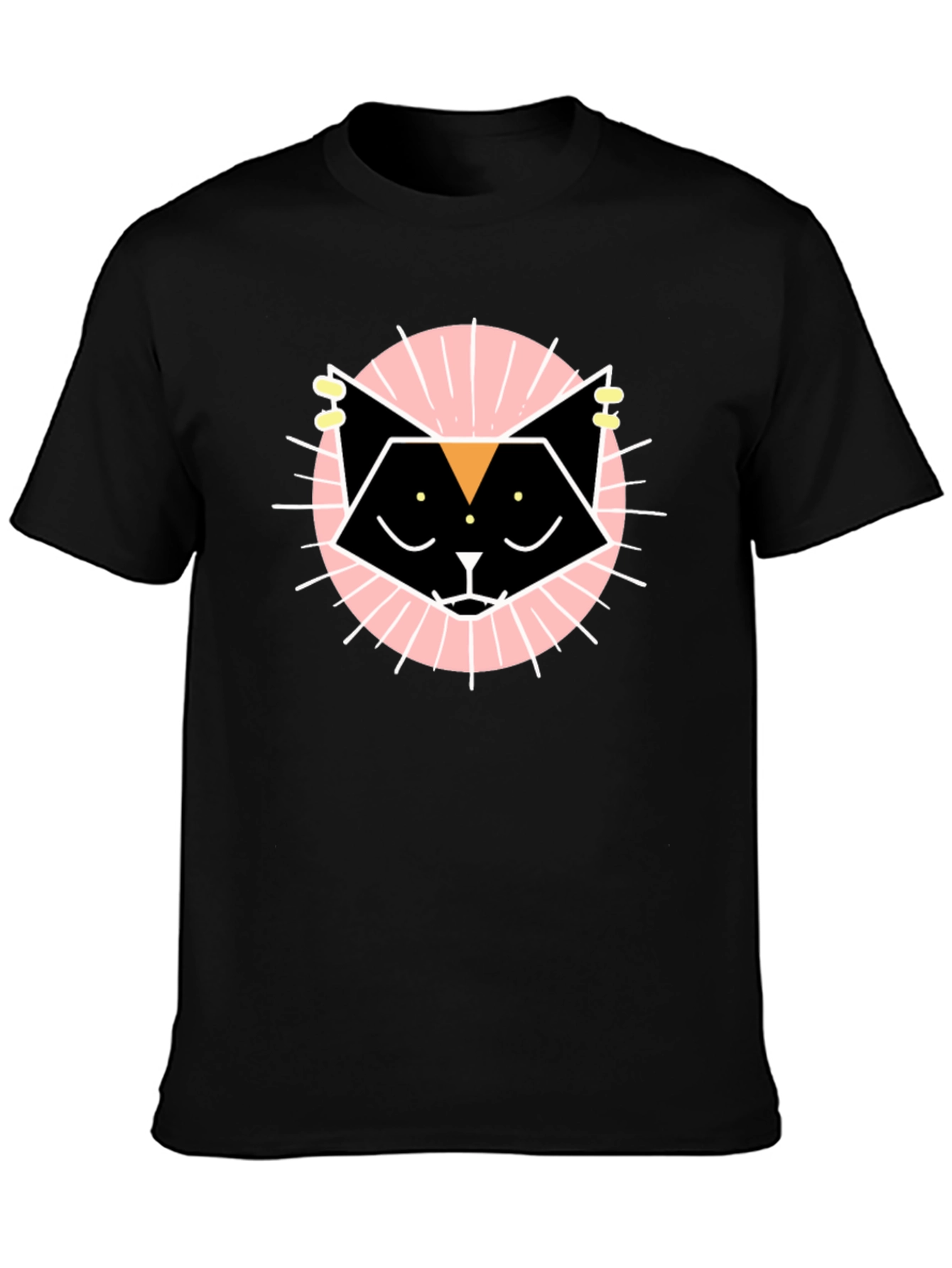 Geometric Cat Graphic Tee - Black Cotton T-Shirt