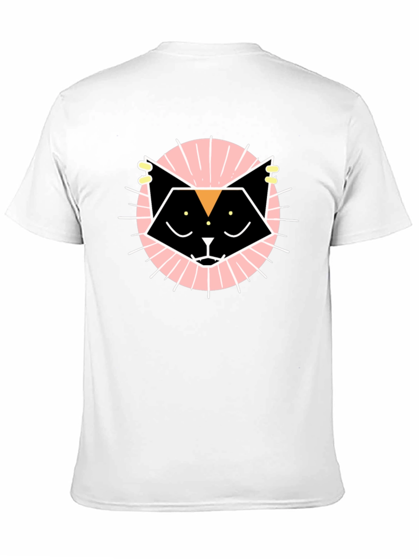 Geometric Cat Graphic Tee - Black Cotton T-Shirt