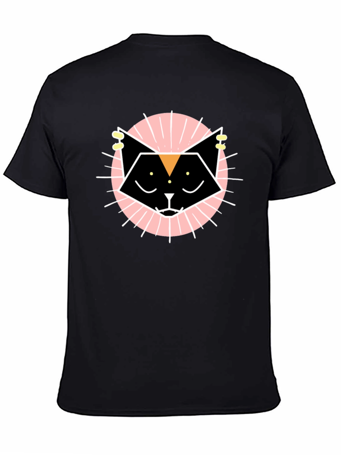 Geometric Cat Graphic Tee - Black Cotton T-Shirt