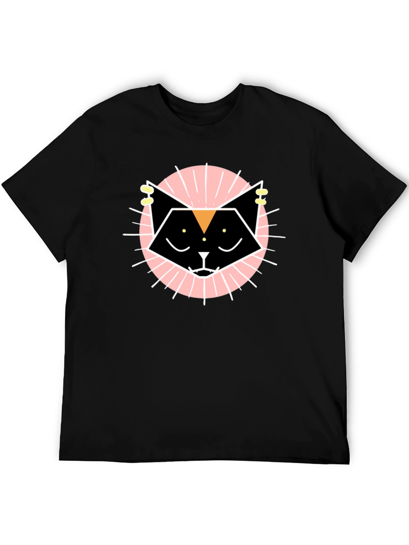 Geometric Cat Graphic Tee - Black Cotton T-Shirt