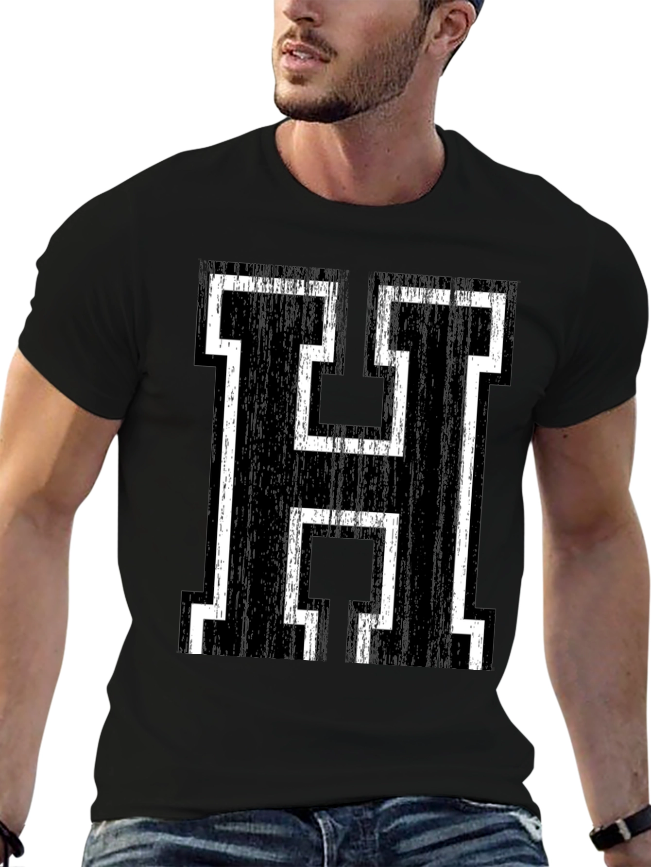 Letter H Black Graphic Tee