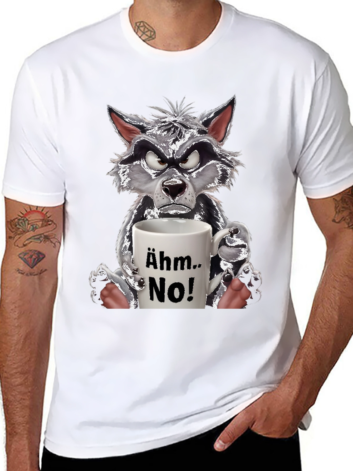 Ähm.. No! Wolf Graphic T-Shirt Funny Animal Tee