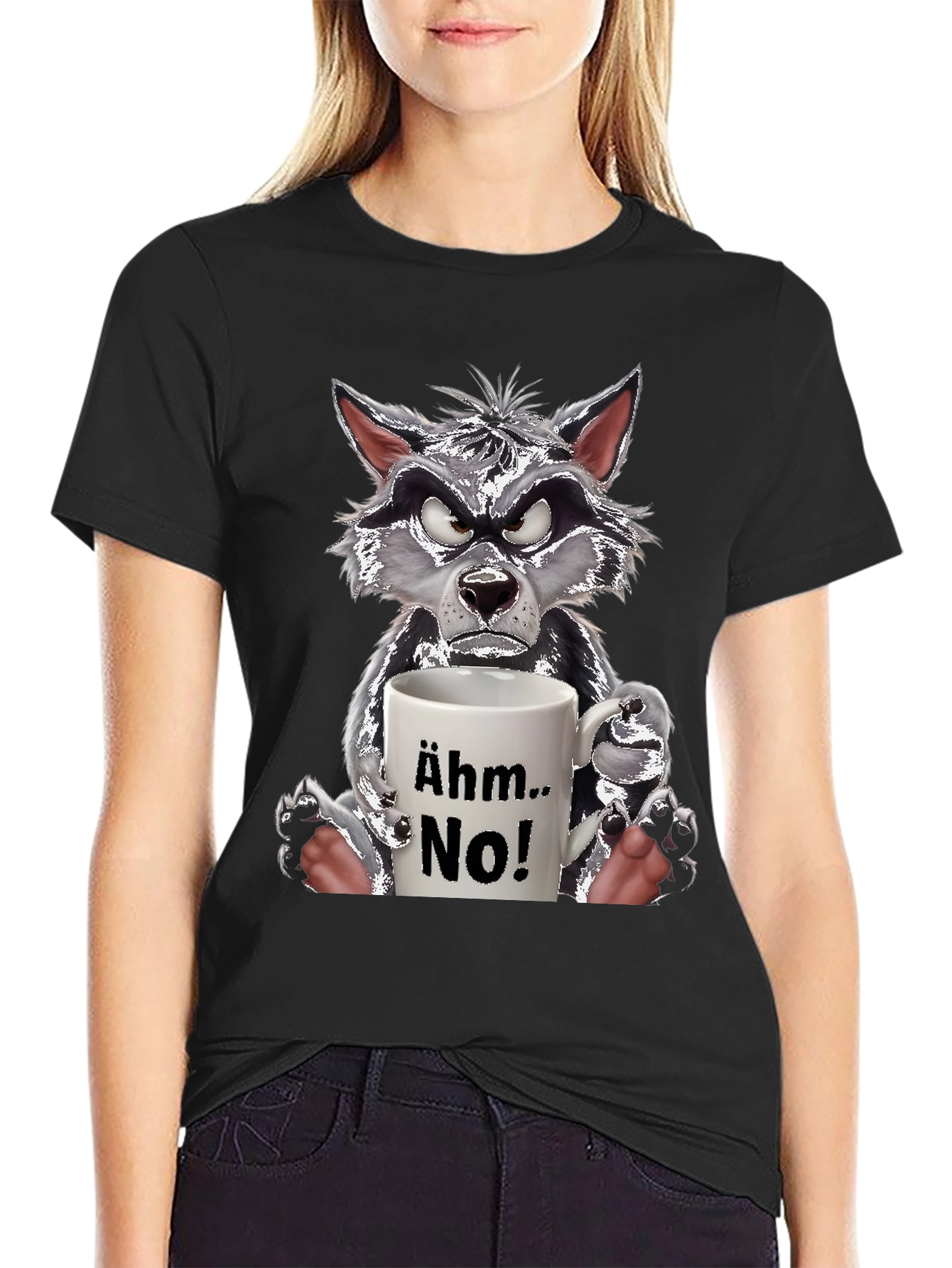 Ähm.. No! Wolf Graphic T-Shirt Funny Animal Tee