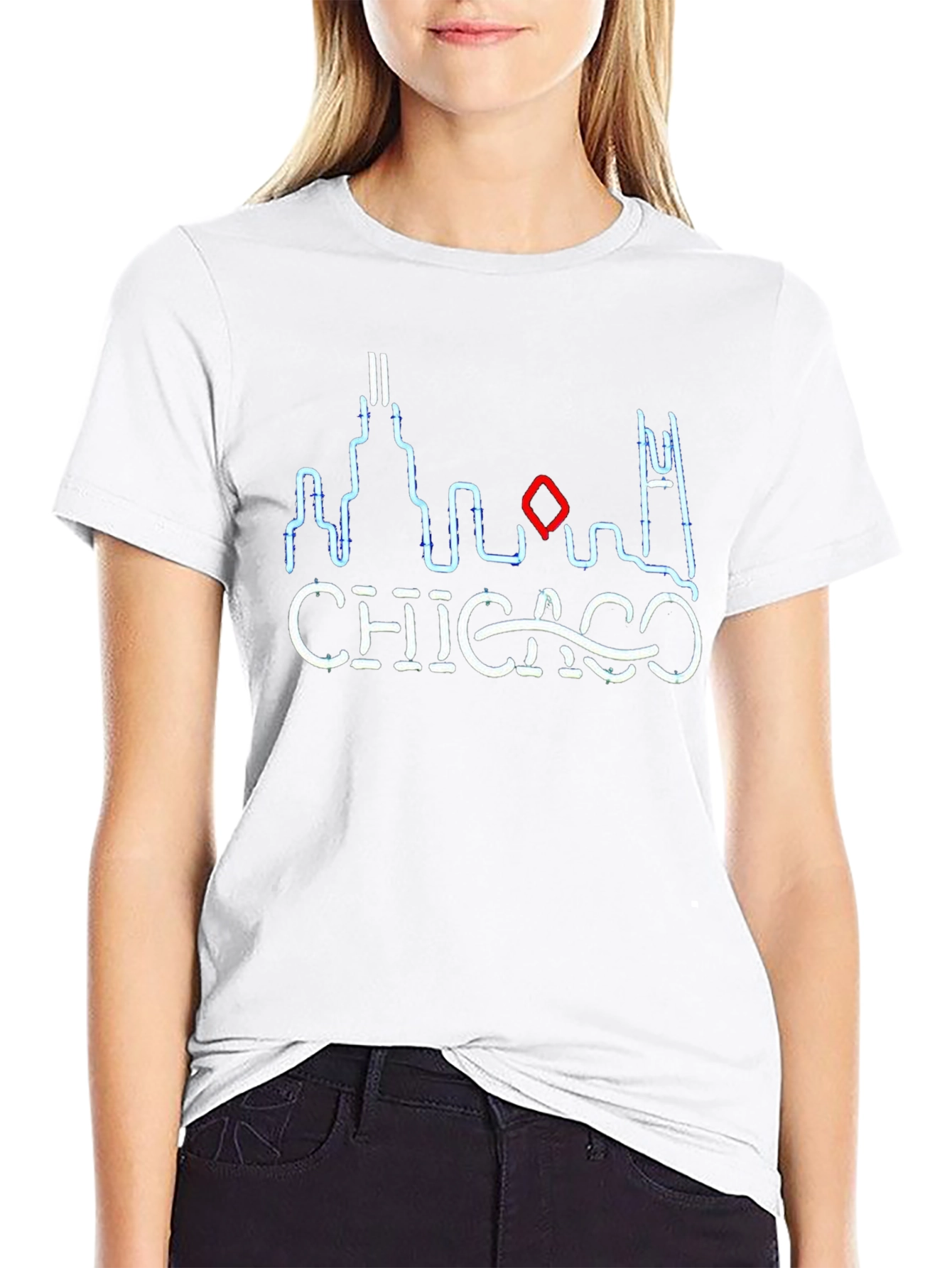 Chicago Skyline Neon Graphic Tee - Black