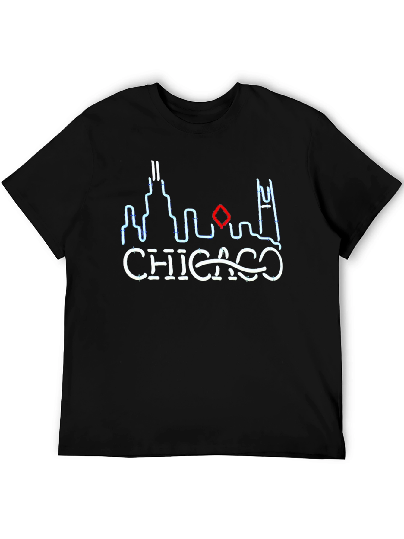 Chicago Skyline Neon Graphic Tee - Black