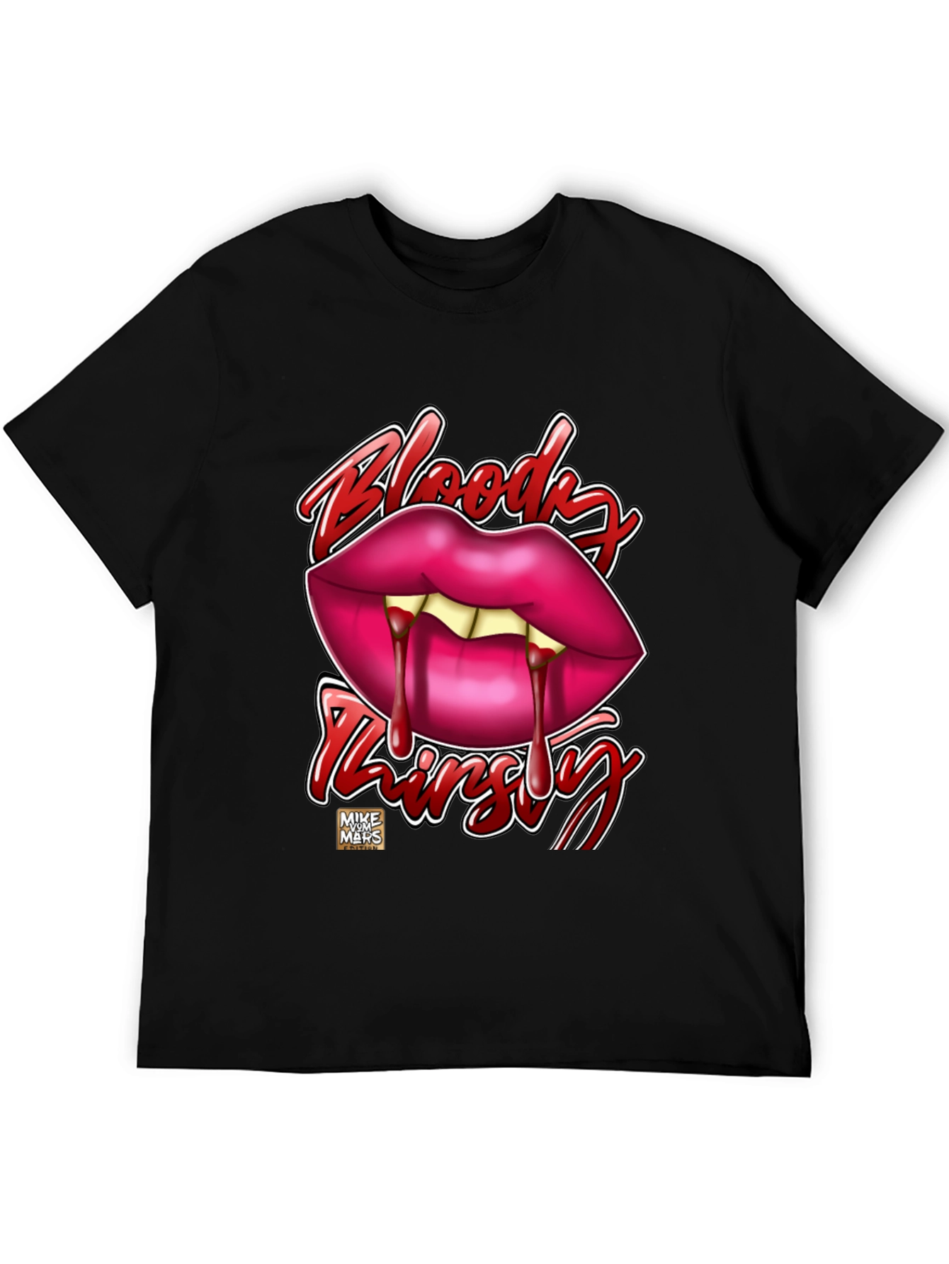 Bloody Thirsty Vampire Lips Graphic Tee - Black