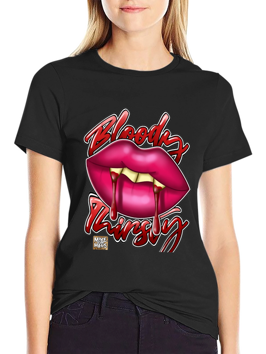 Bloody Thirsty Vampire Lips Graphic Tee - Black