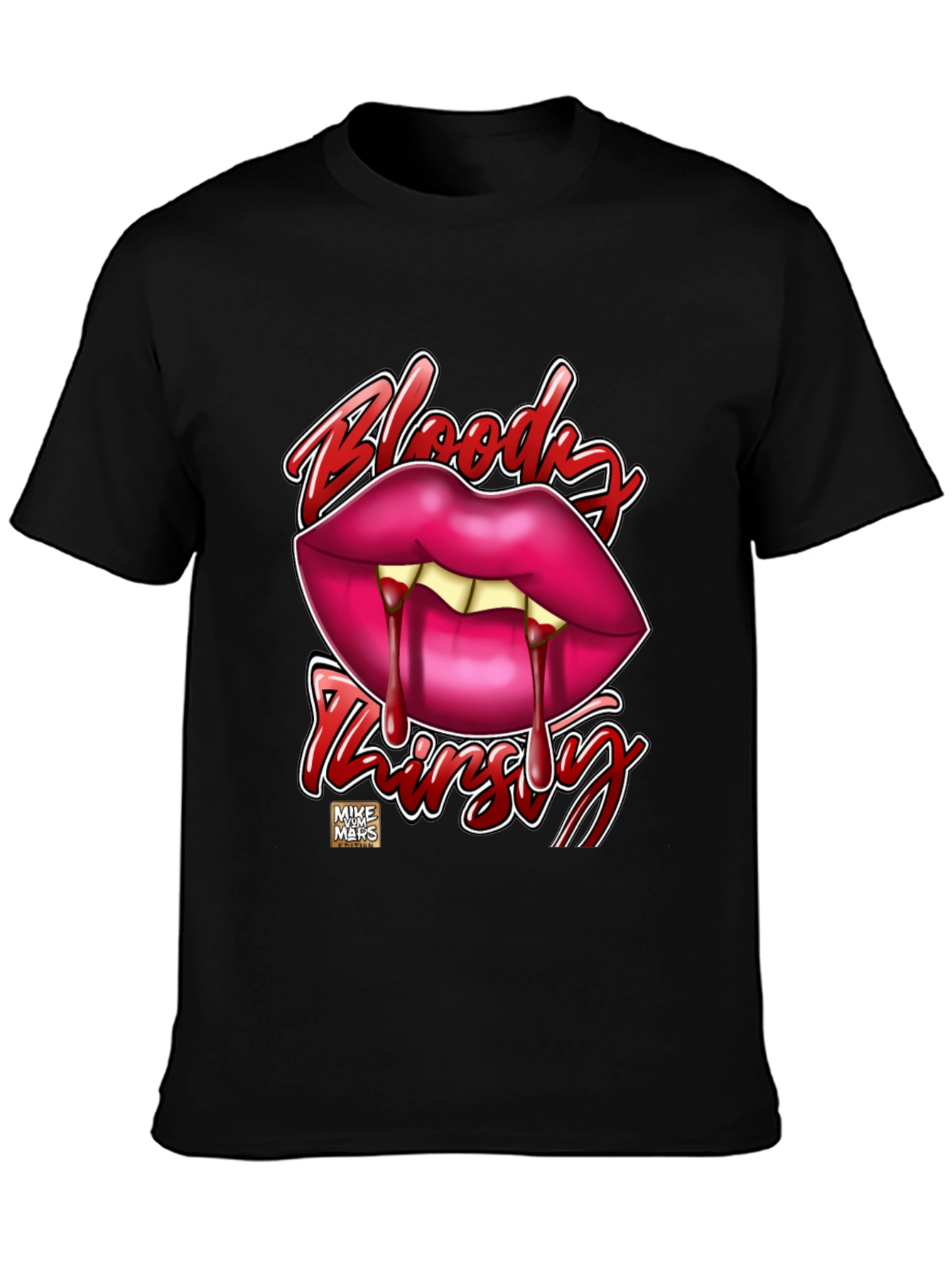 Bloody Thirsty Vampire Lips Graphic Tee - Black
