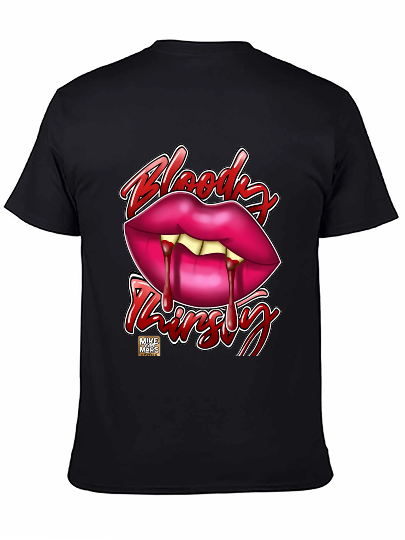 Bloody Thirsty Vampire Lips Graphic Tee - Black