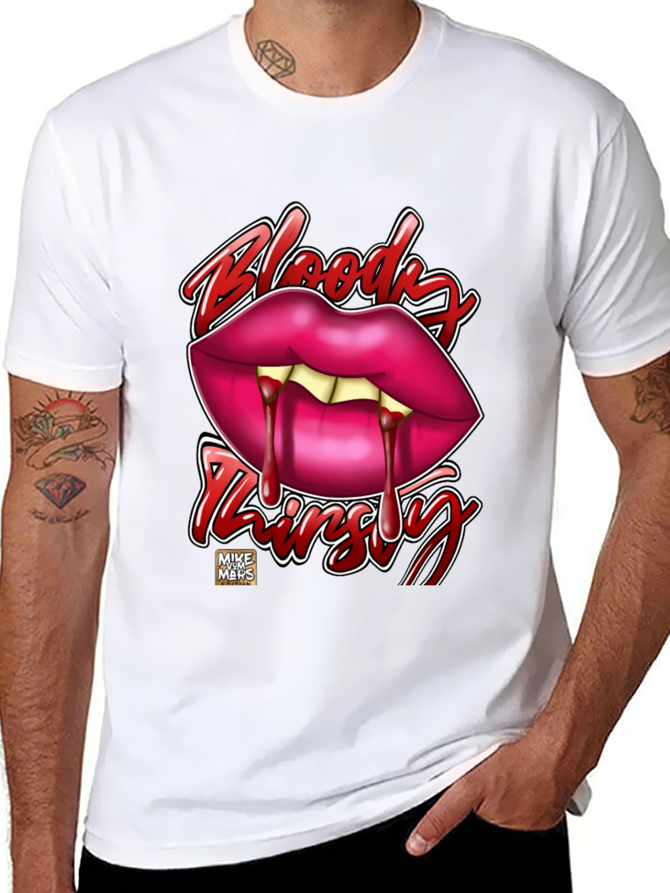 Bloody Thirsty Vampire Lips Graphic Tee - Black