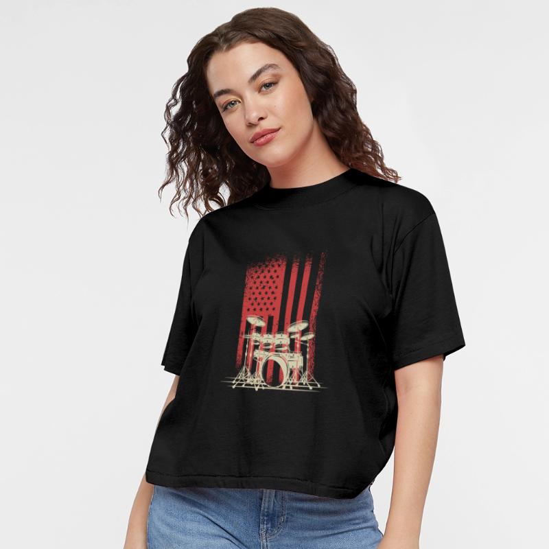 Vintage Drum Kit and American Flag Fusion