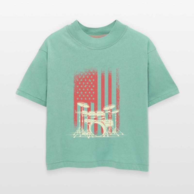 Vintage Drum Kit and American Flag Fusion