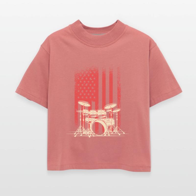 Vintage Drum Kit and American Flag Fusion