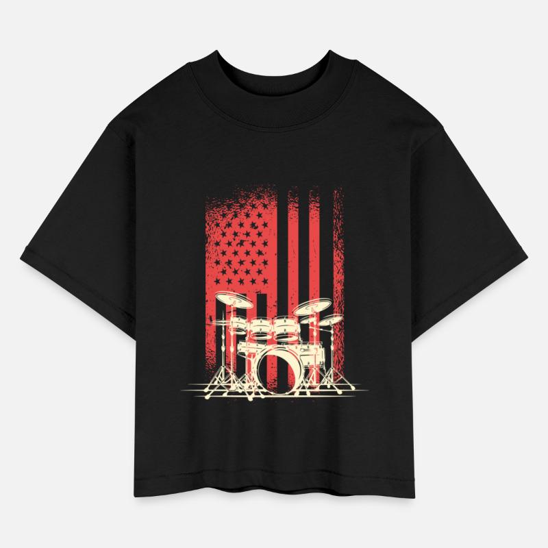 Vintage Drum Kit and American Flag Fusion