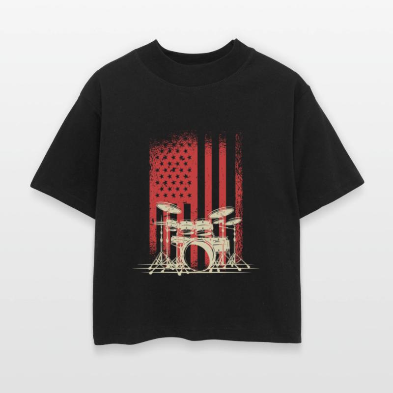 Vintage Drum Kit and American Flag Fusion