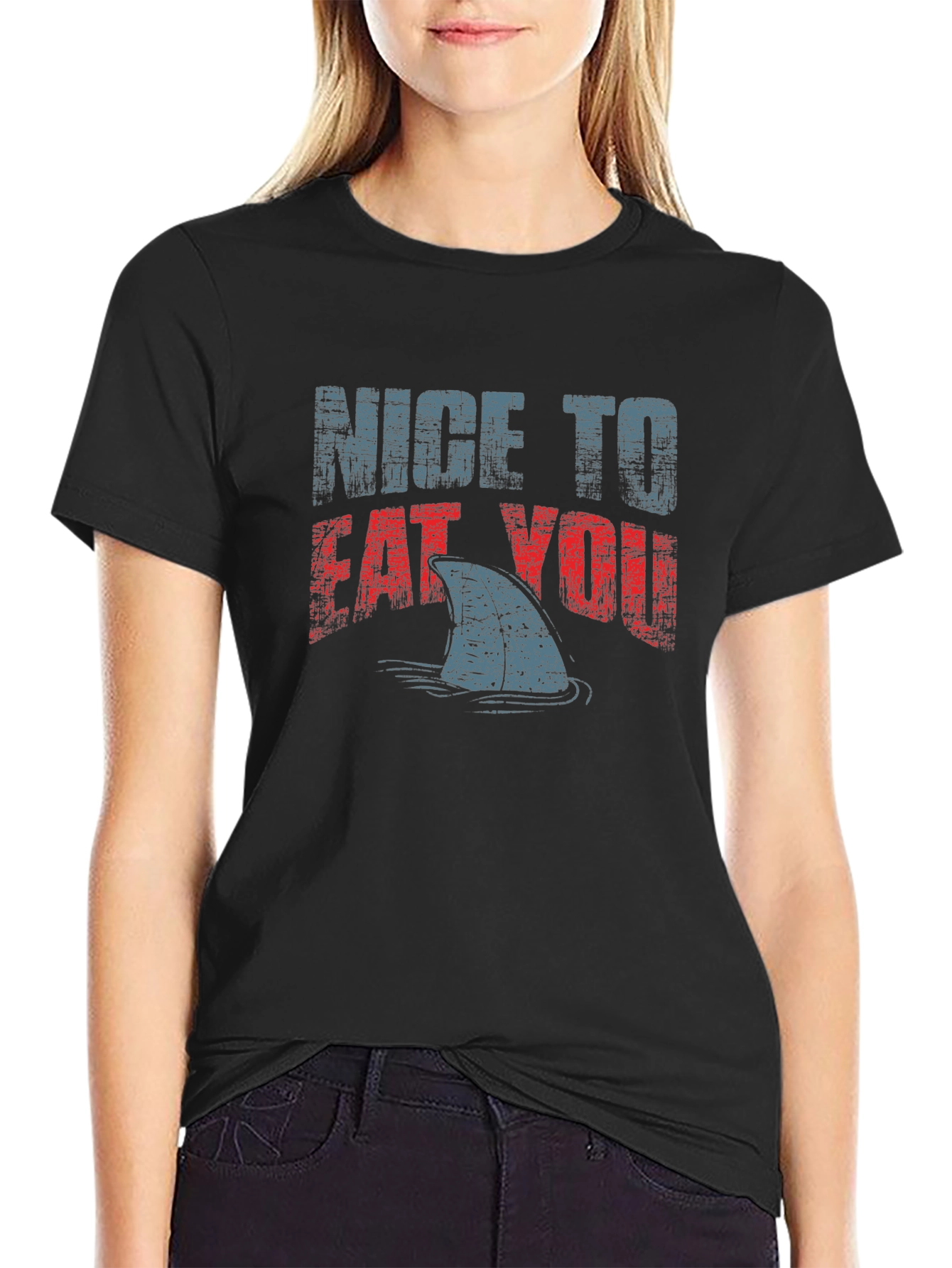 Nice To Eat You Shark Graphic Black T-Shirt