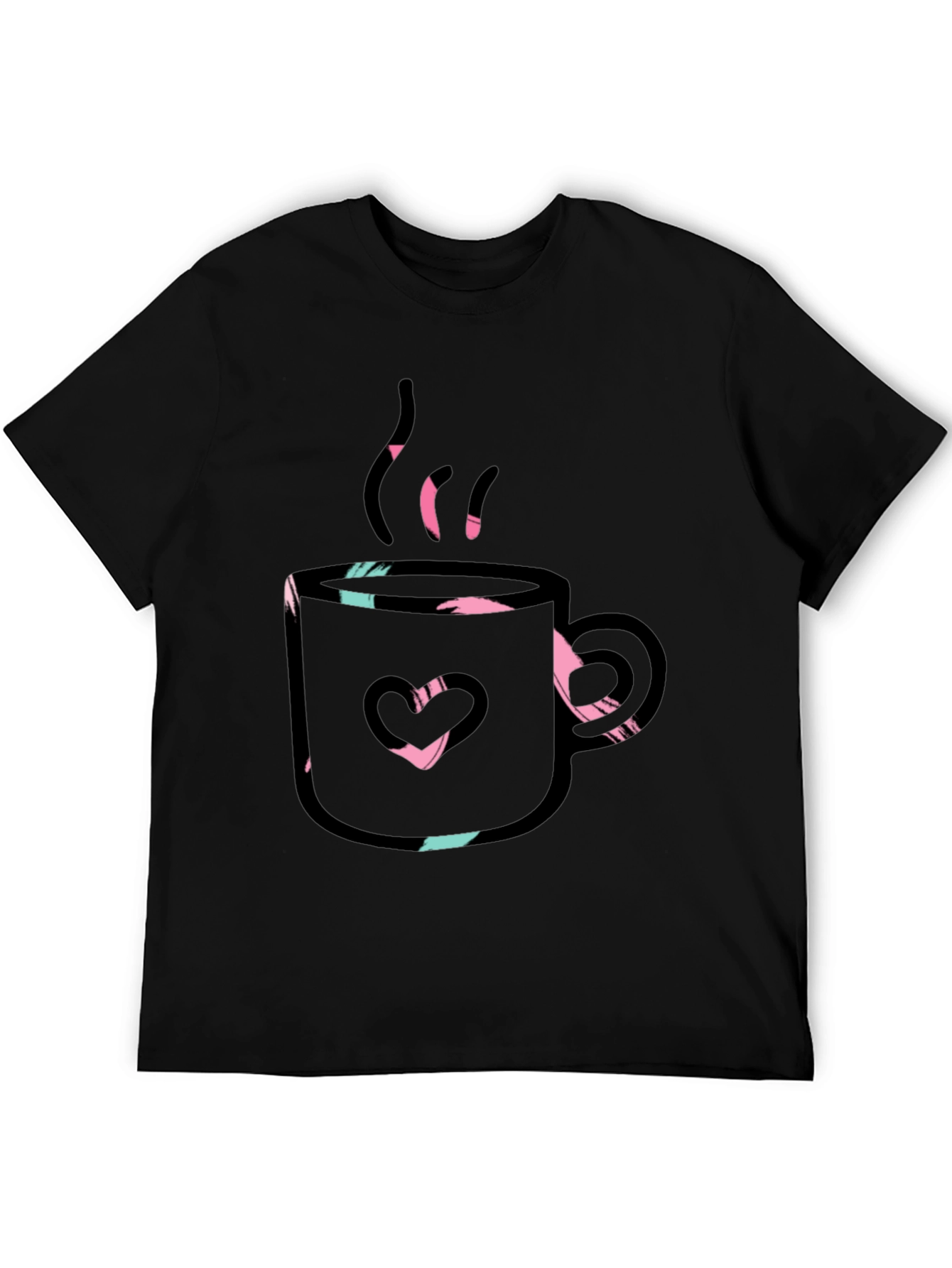 Heart Coffee Mug Graphic T-Shirt - Black