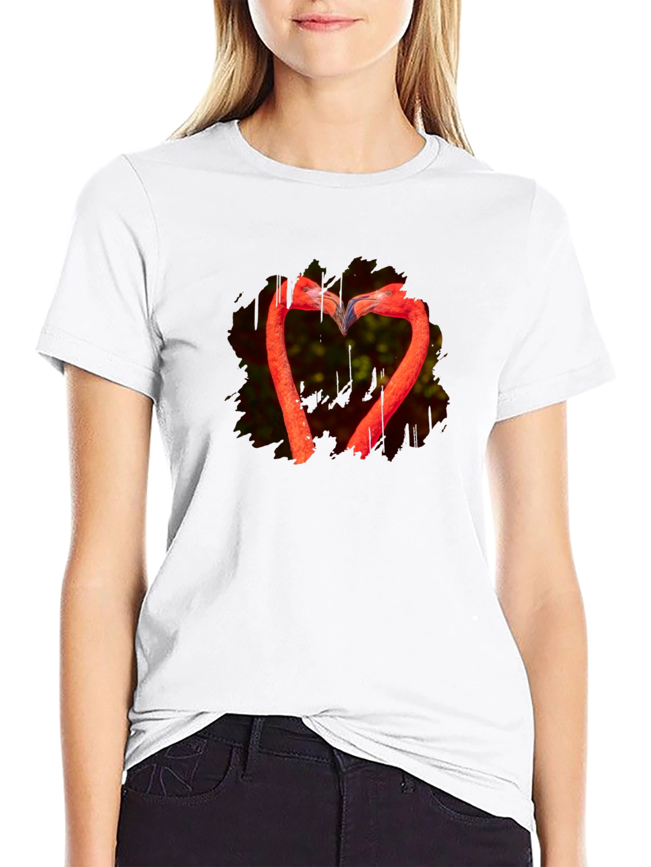 Flamingo Heart Black T-Shirt - Unique Design