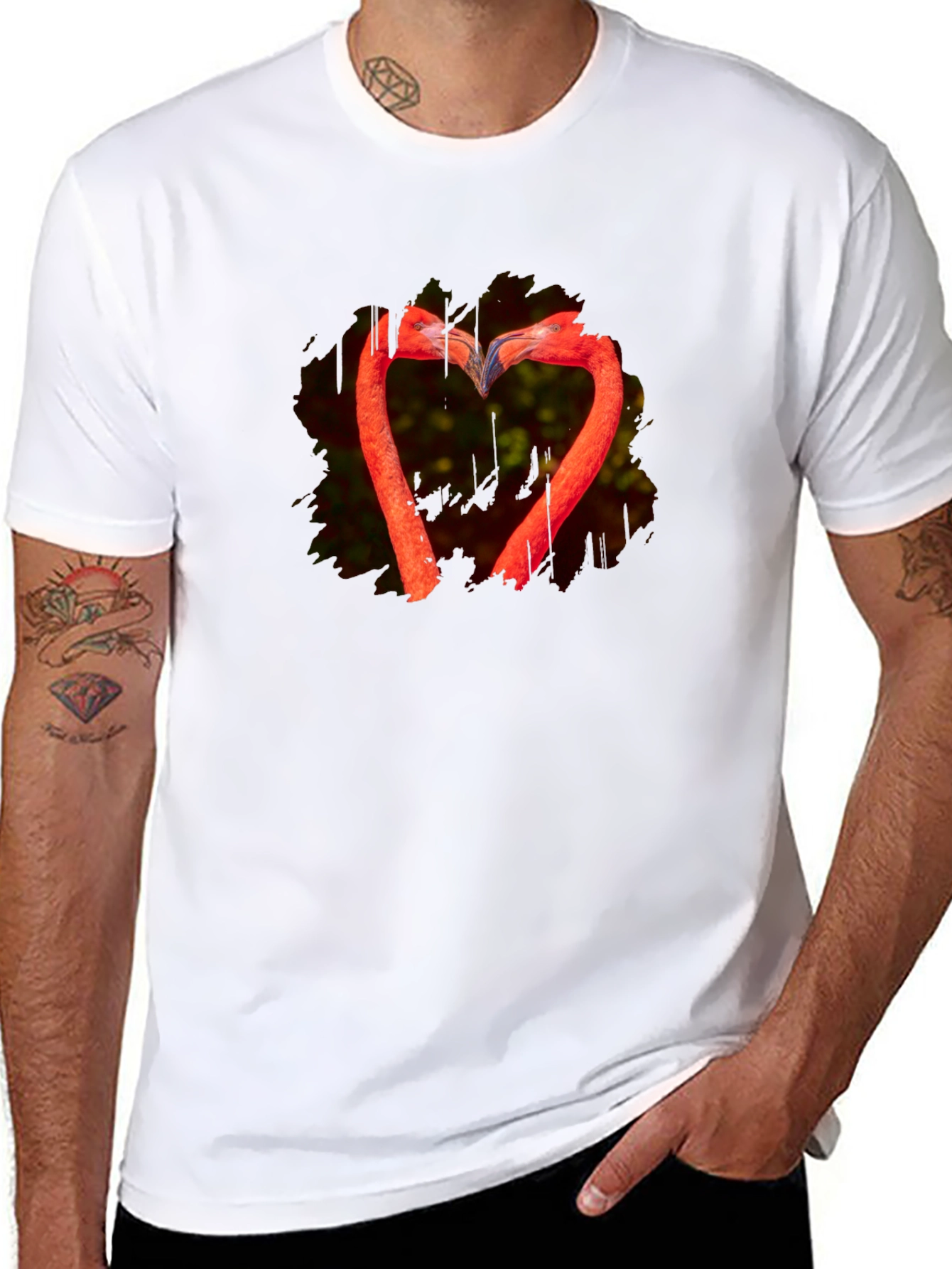 Flamingo Heart Black T-Shirt - Unique Design