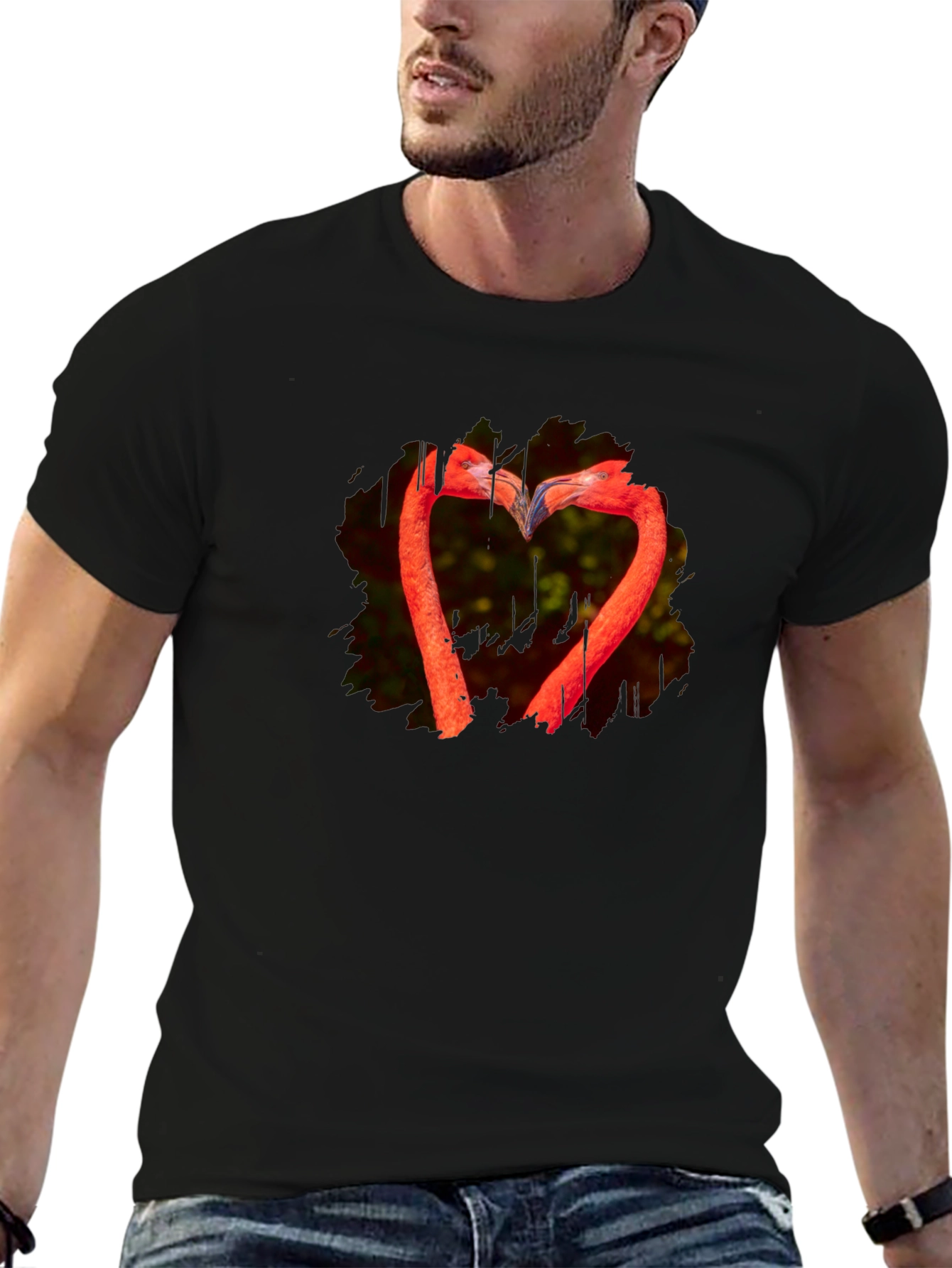 Flamingo Heart Black T-Shirt - Unique Design