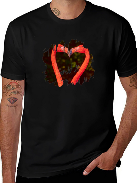 Flamingo Heart Black T-Shirt - Unique Design