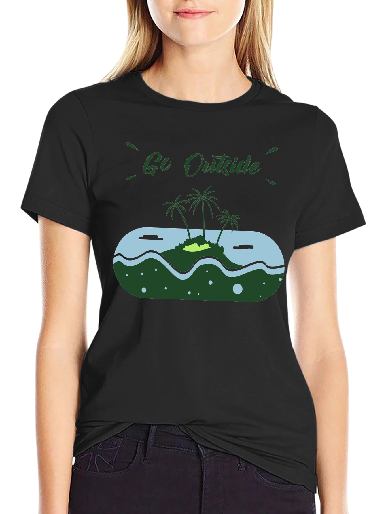Go Outside Island Graphic Black T-Shirt